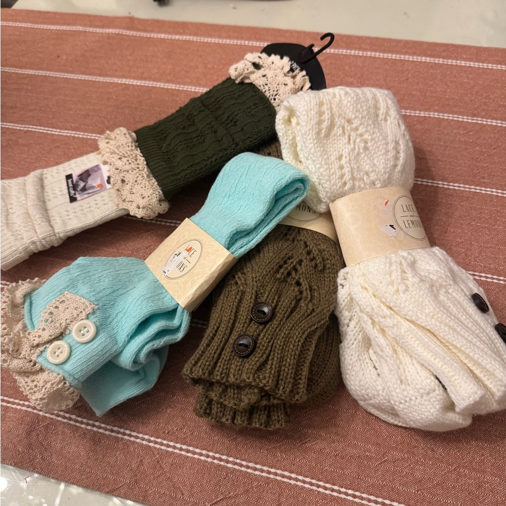Lemon Kids' Knit Leg Warmers - Cream, Brown, Aqua